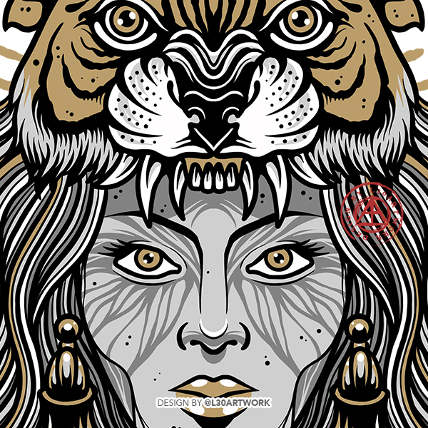 Otherkin Tiger Female Therian art, stunning makeup Classic Round Sticker